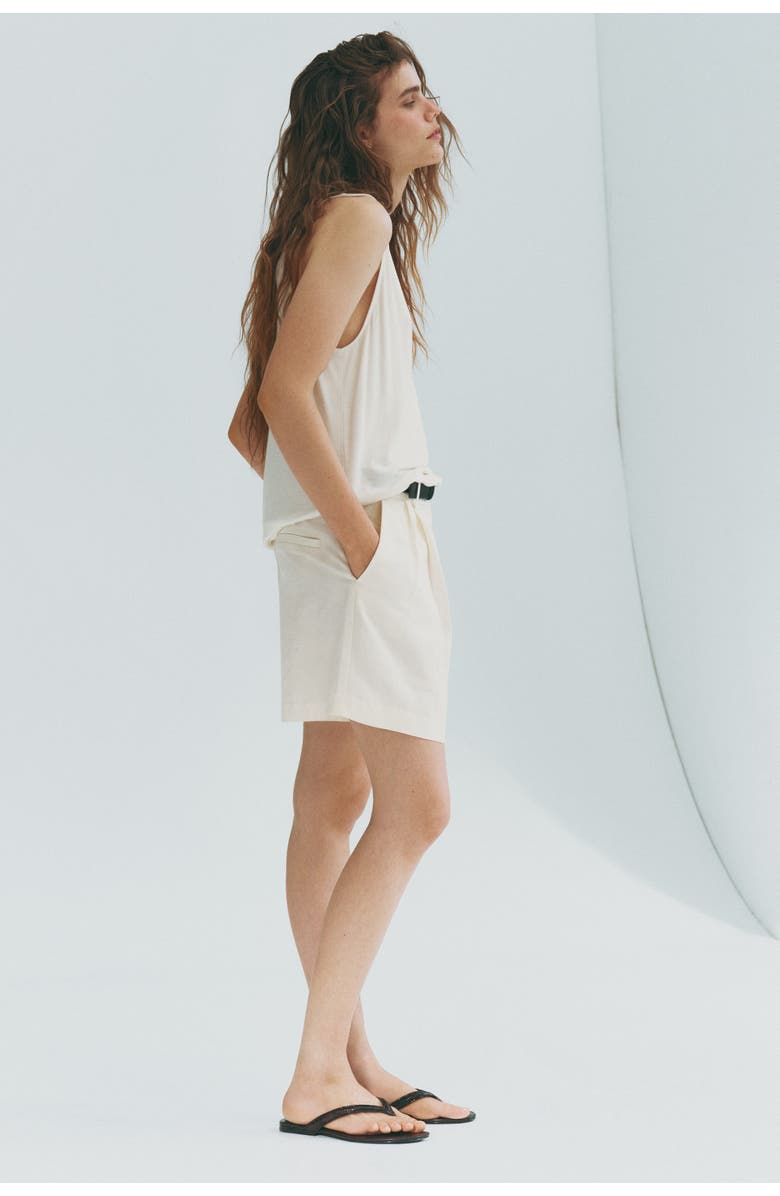 H&M Dressy linen-blend shorts, Main, color, Ivory