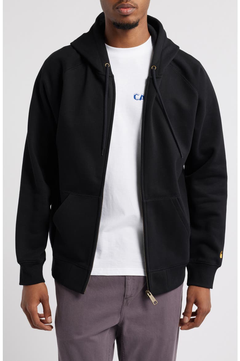 Chase Cotton Blend Zip-Up Hoodie, Main, color, BLACK / GOLD