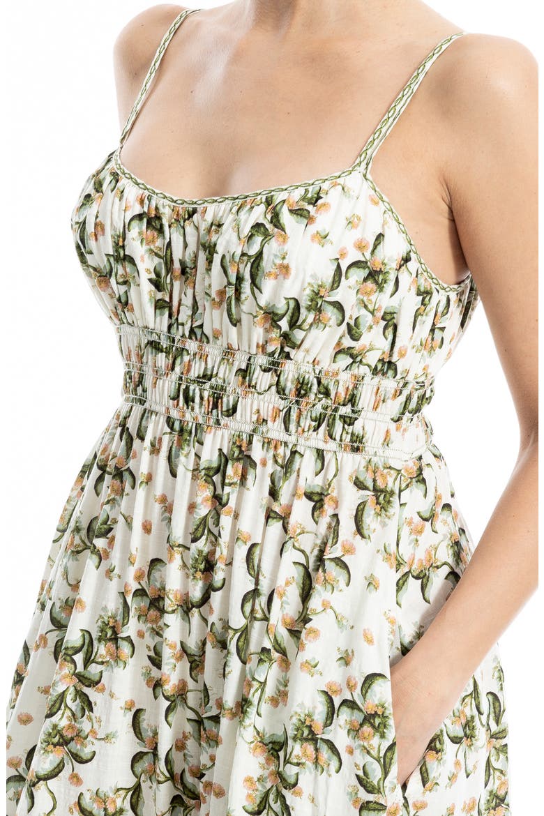 Smocked Empire Waist Maxi Dress, Alternate, color, BEIGE/ GREEN