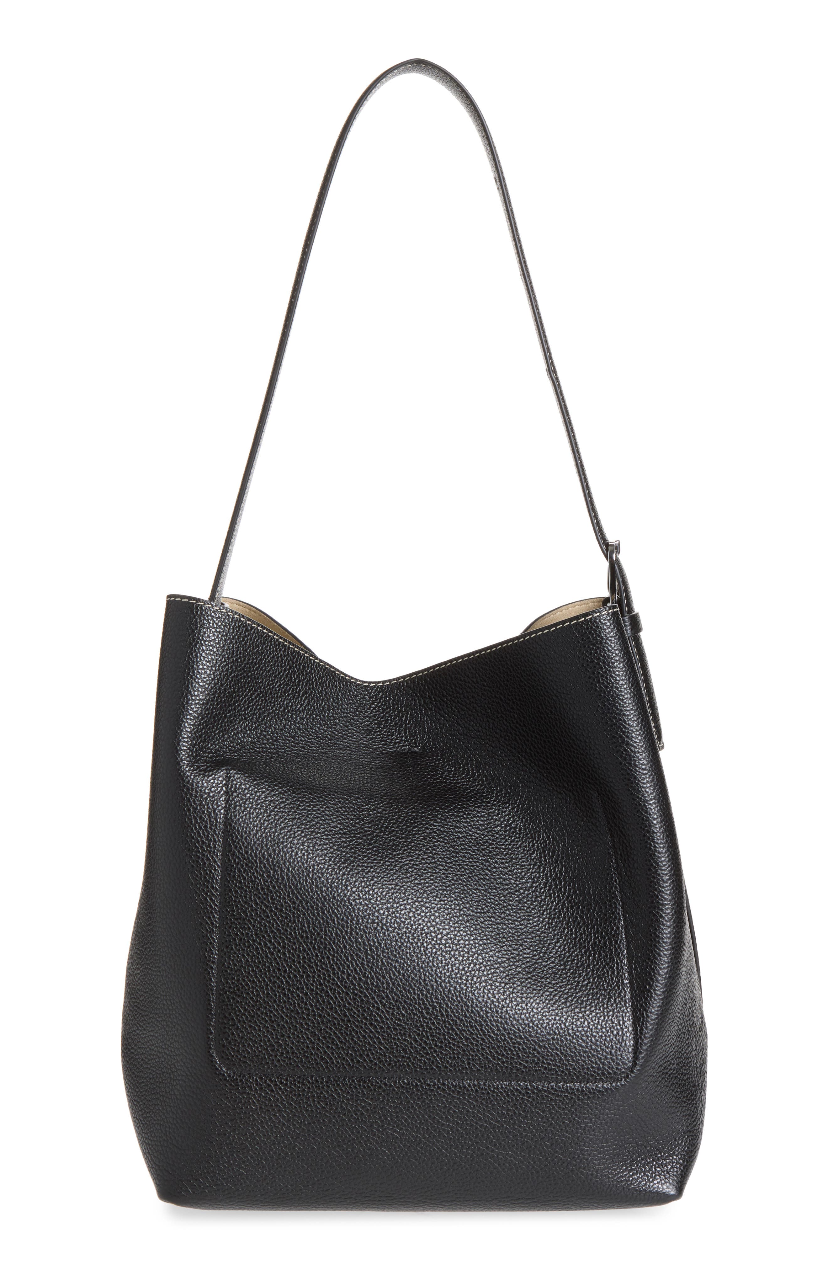 Medium Belted Leather Hobo Bag, Alternate, color, BLACK