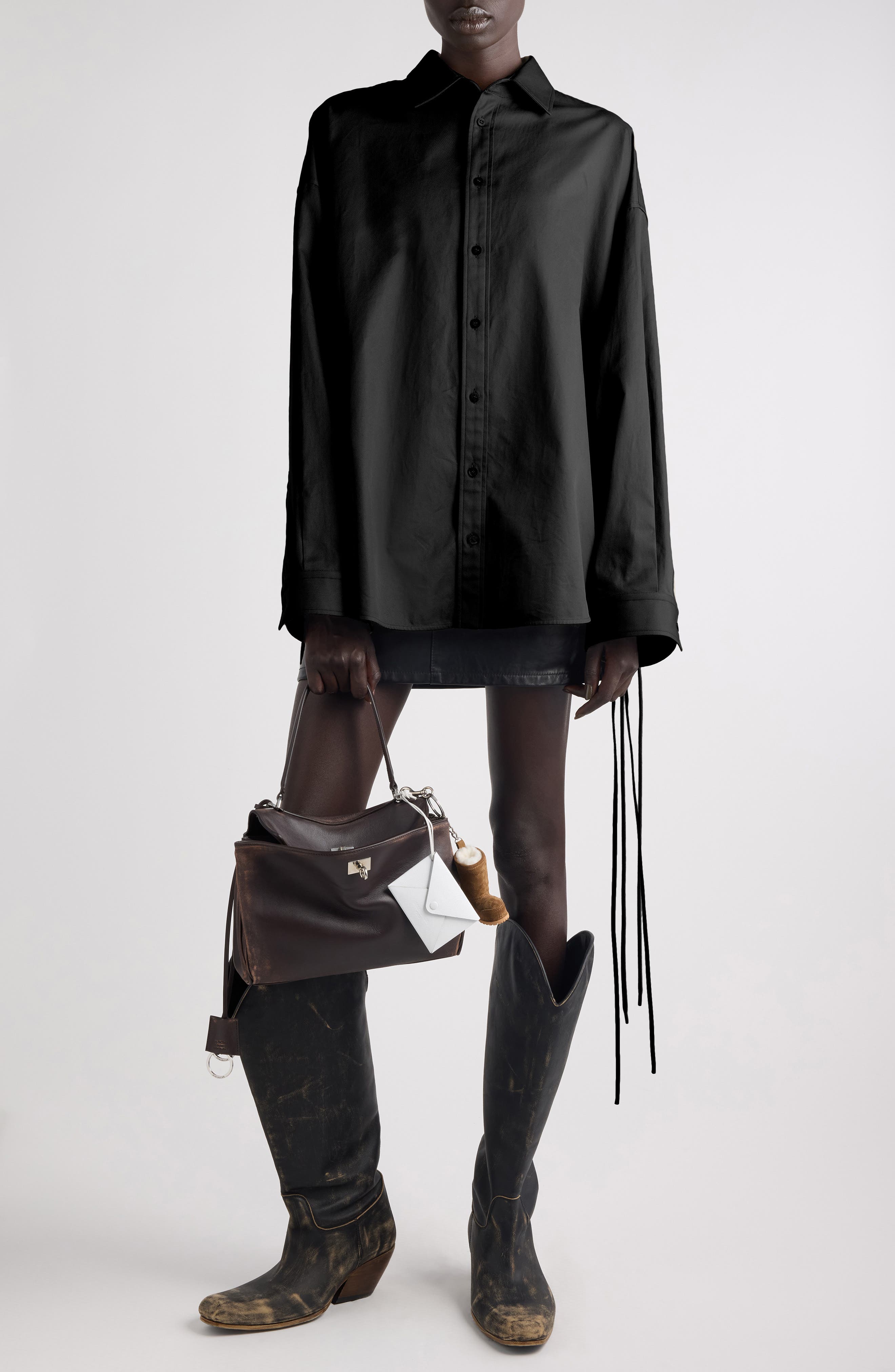 Lace-Up Leather Miniskirt - image 2
