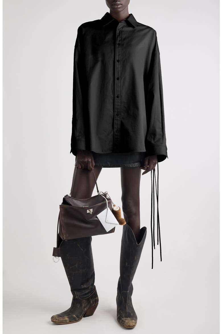 Lace-Up Leather Miniskirt, Alternate, color, 1000 BLACK