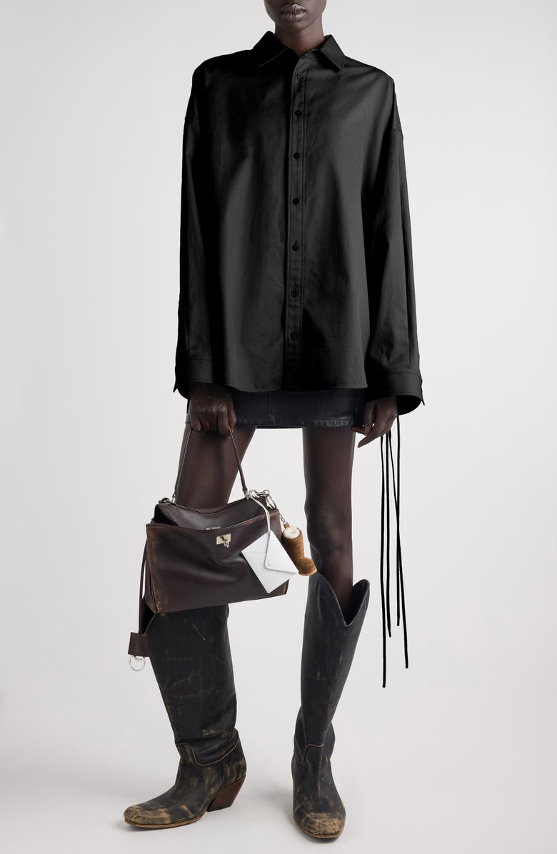 Balenciaga Lace-Up Leather Miniskirt, Alternate, color, 1000 Black