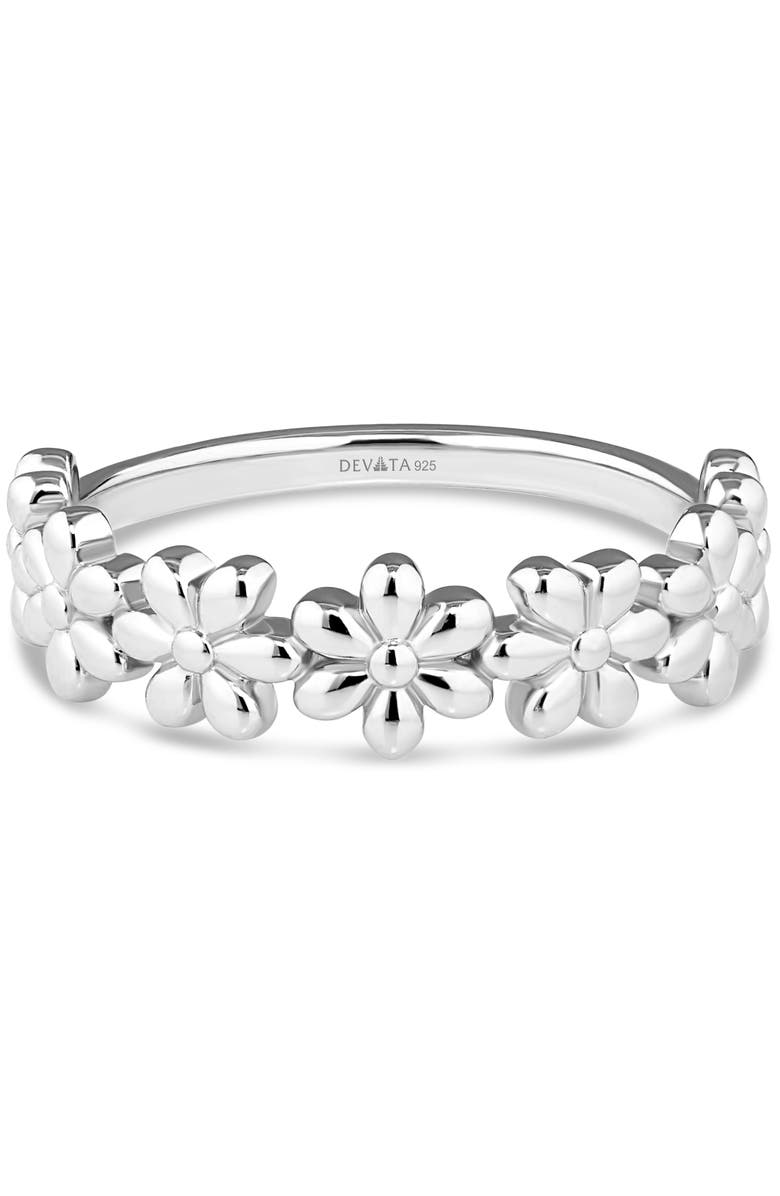 DEVATA Daisy Flower Ring in Rhodium Plated Sterling Silver, Main, color, Silver