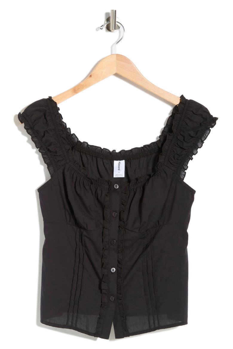 Button Front Cotton Top, Alternate, color, BLACK