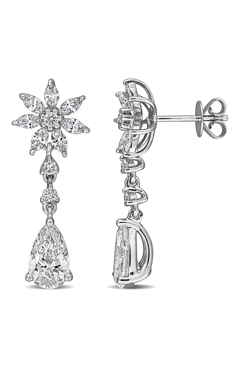 Julianna B. Lab-Grown Diamond Flower Drop Earrings 14k, Main, color, White Gold