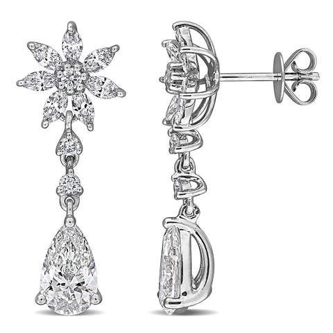 Lab-Grown Diamond Flower Drop Earrings 14k