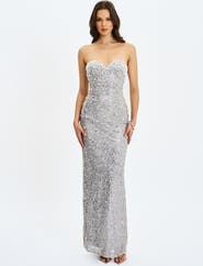 Miss Circle Noelle Sequin Pearl-Embellished Sweetheart Maxi Dress
