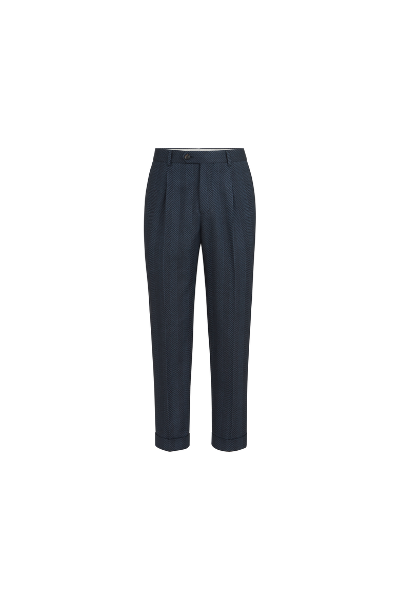 Cashmere and silk chevron flannel trousers with pleat, Alternate, color, Navy Blue