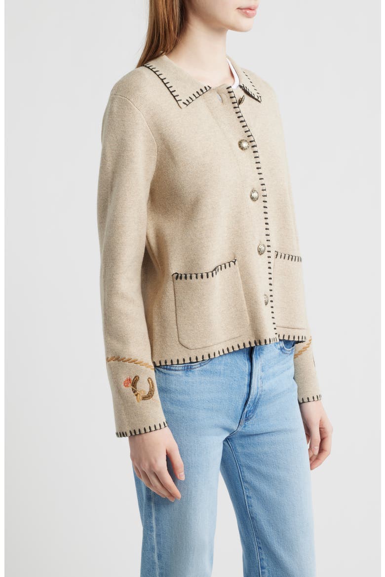 Souvenir Blanket Stitch Cotton & Merino Wool Cardigan, Alternate, color, NATURAL