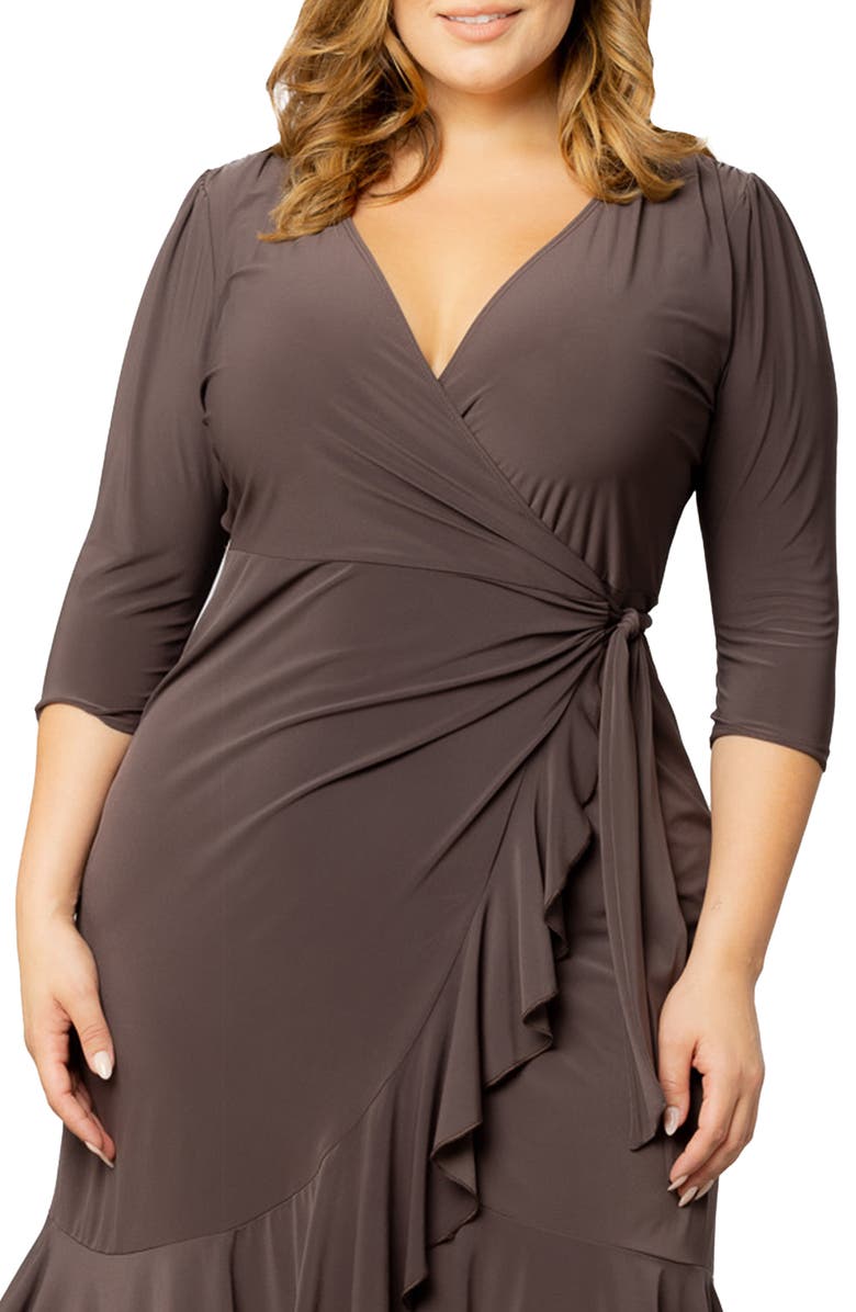 Kiyonna Whimsy Wrap Dress, Alternate, color, Java