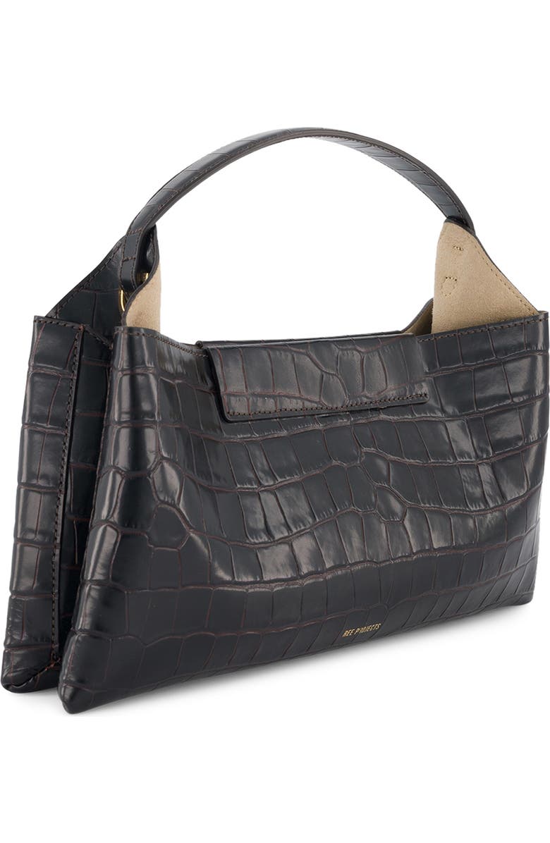 Ree Projects Elieze Baguette Croc Embossed Leather Top Handle Bag, Alternate, color, Red/ Brown