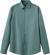 MANGO Regular Fit Stretch Cotton Blend Button-Up Shirt