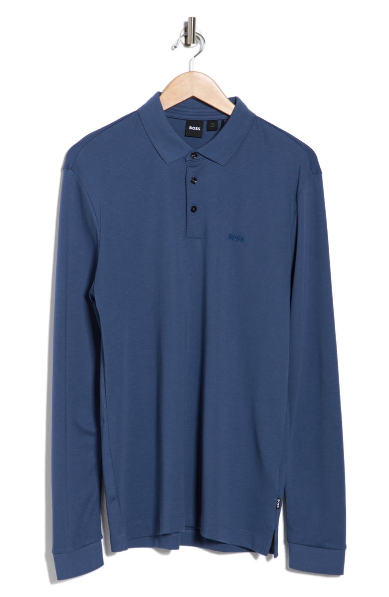 BOSS Pado Long Sleeve Cotton Polo, Alternate, color, Open Blue