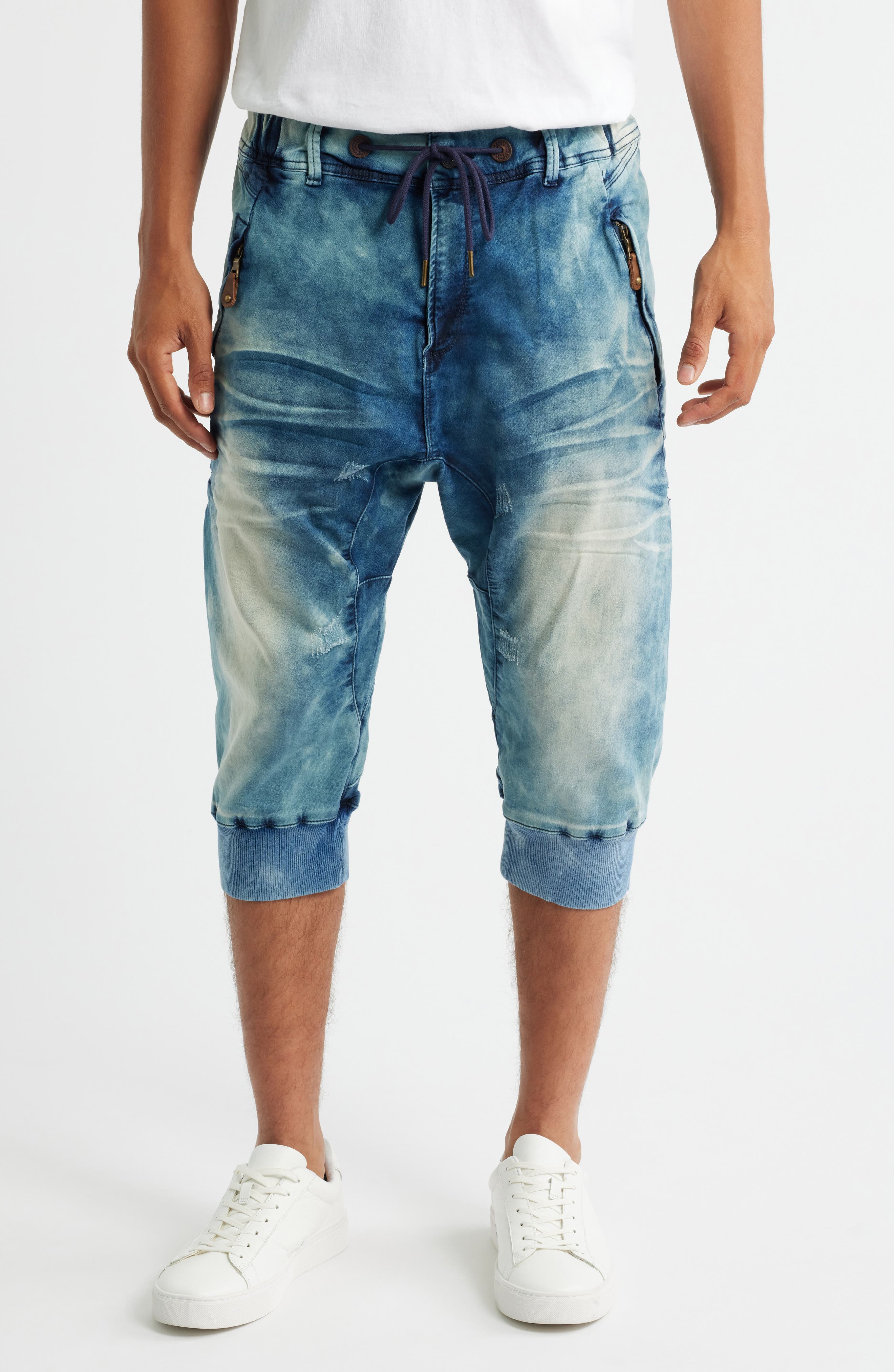 LEVEL 7 Denim Wash Capri Joggers in Clouded 