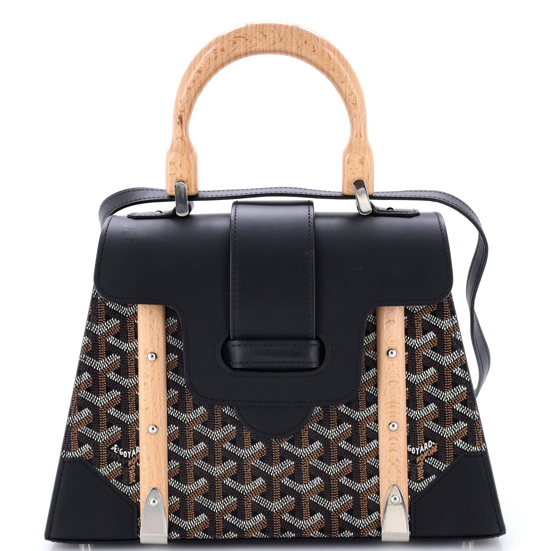 Saigon Top Handle Bag Coated Canvas with Leather PM, Main, color, Black