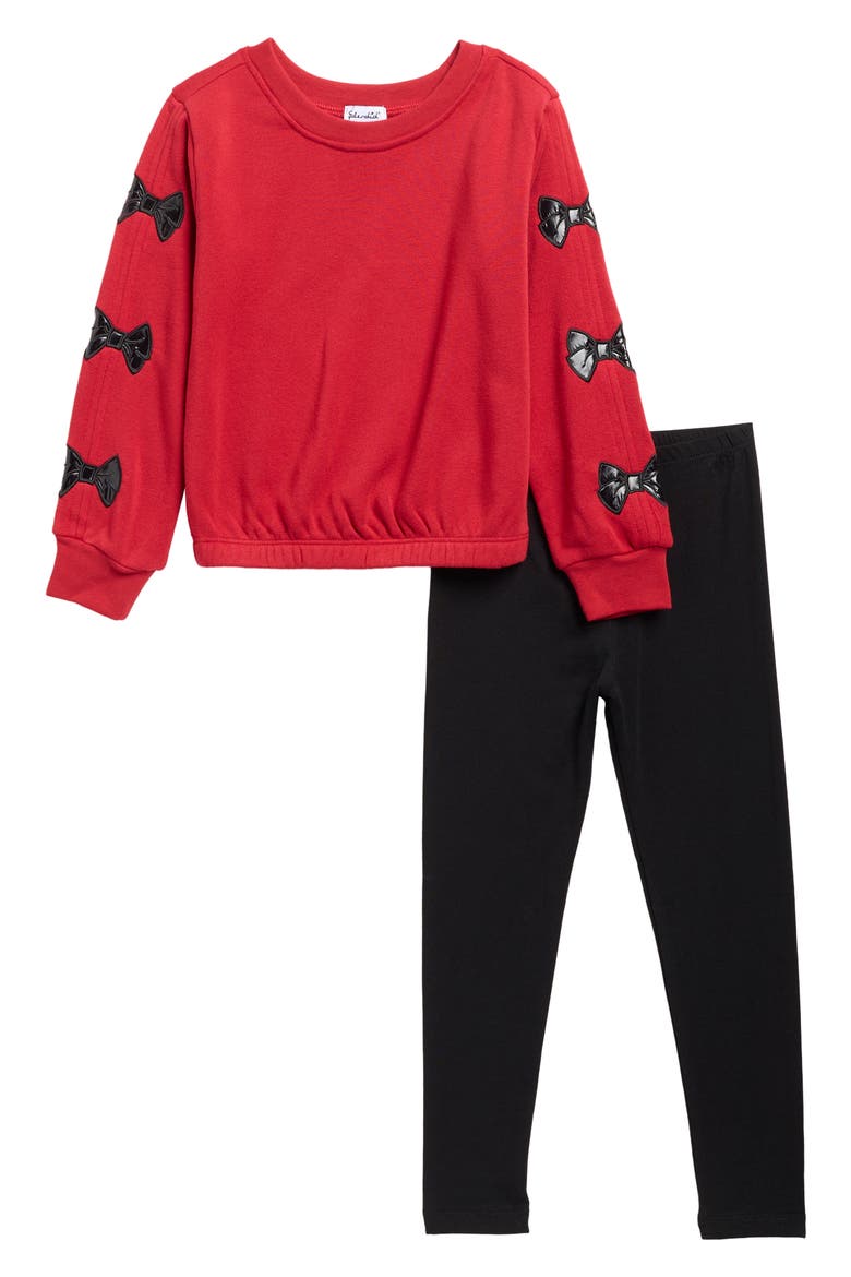 Kids' Shiny Bow Sweatshirt and Leggings Set, Main, color, SCARLET