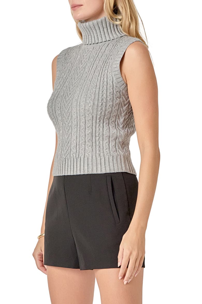 Cable Stitch Sleeveless Turtleneck Sweater, Alternate, color, GREY