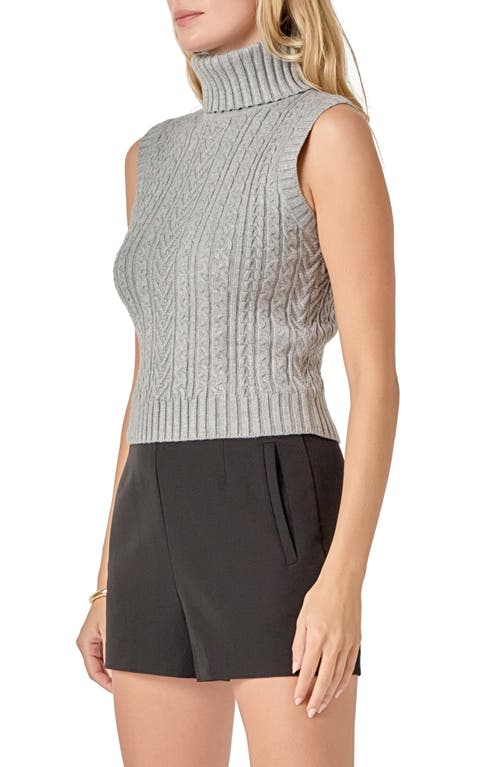 English Factory Cable Stitch Sleeveless Turtleneck Sweater In Gray