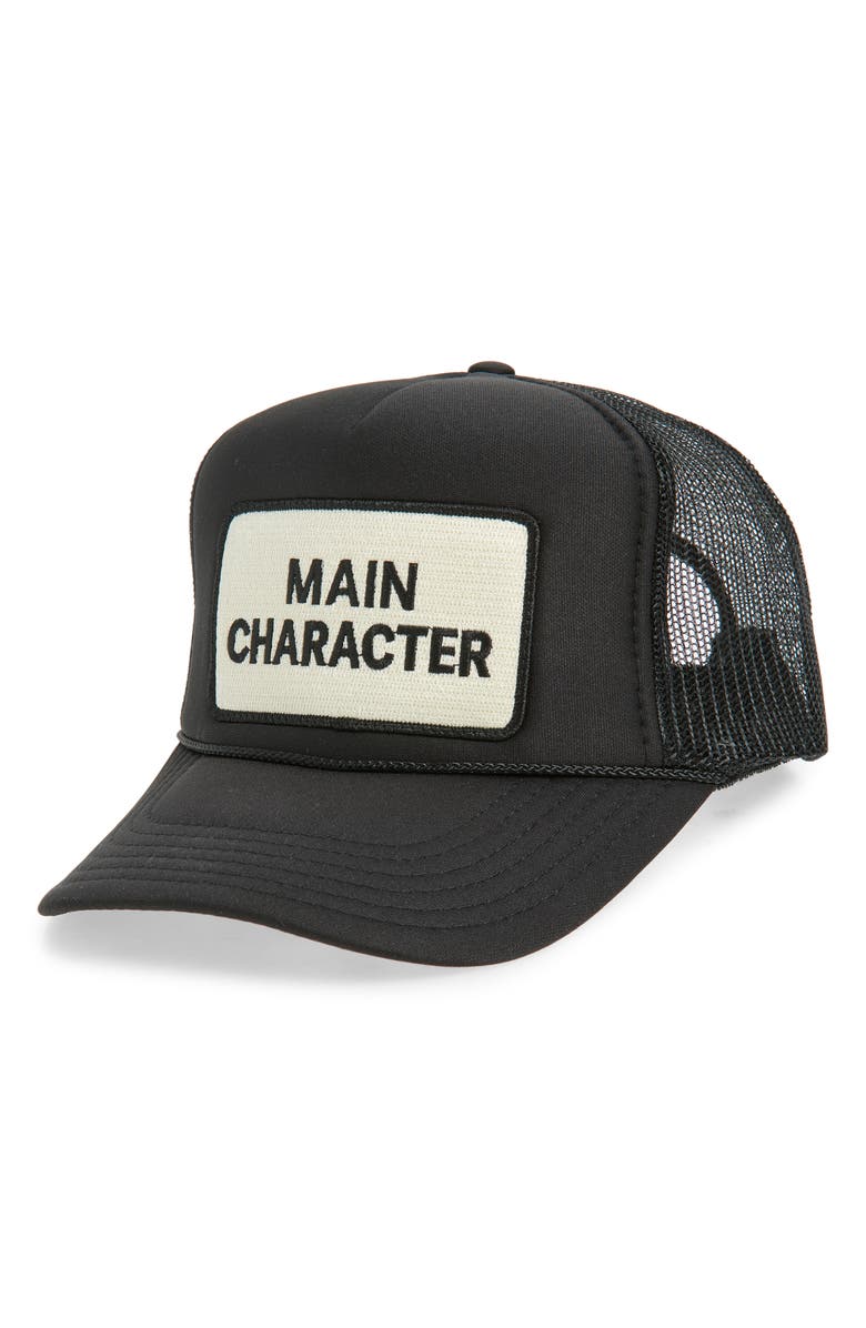 Friday Feelin’ Main Character Trucker Hat, Main, color, Black