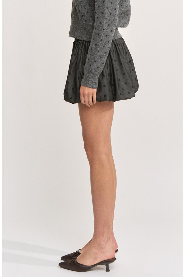 Adrienne Polka Dot Bubble Hem Miniskirt, Alternate, color, CHARCOAL BLACK