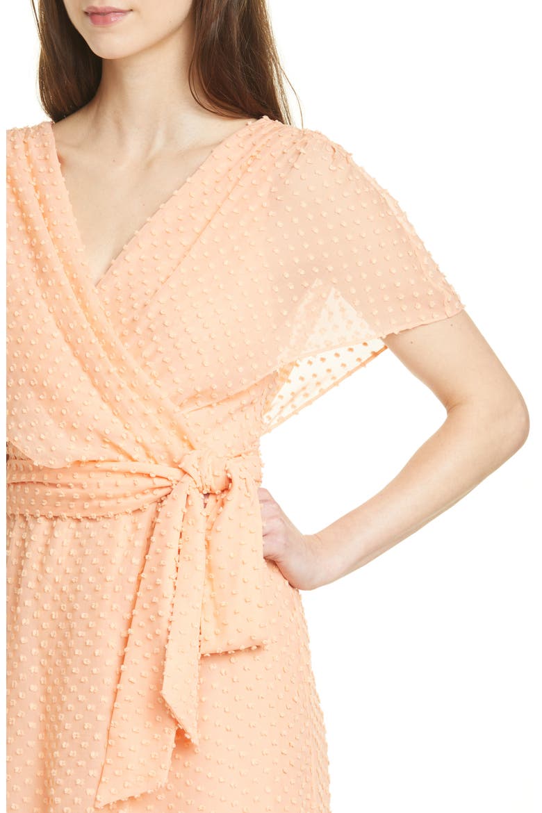 Clip Dot Faux Wrap Silk & Cotton Blend Dress, Alternate, color, LIGHT PEACH