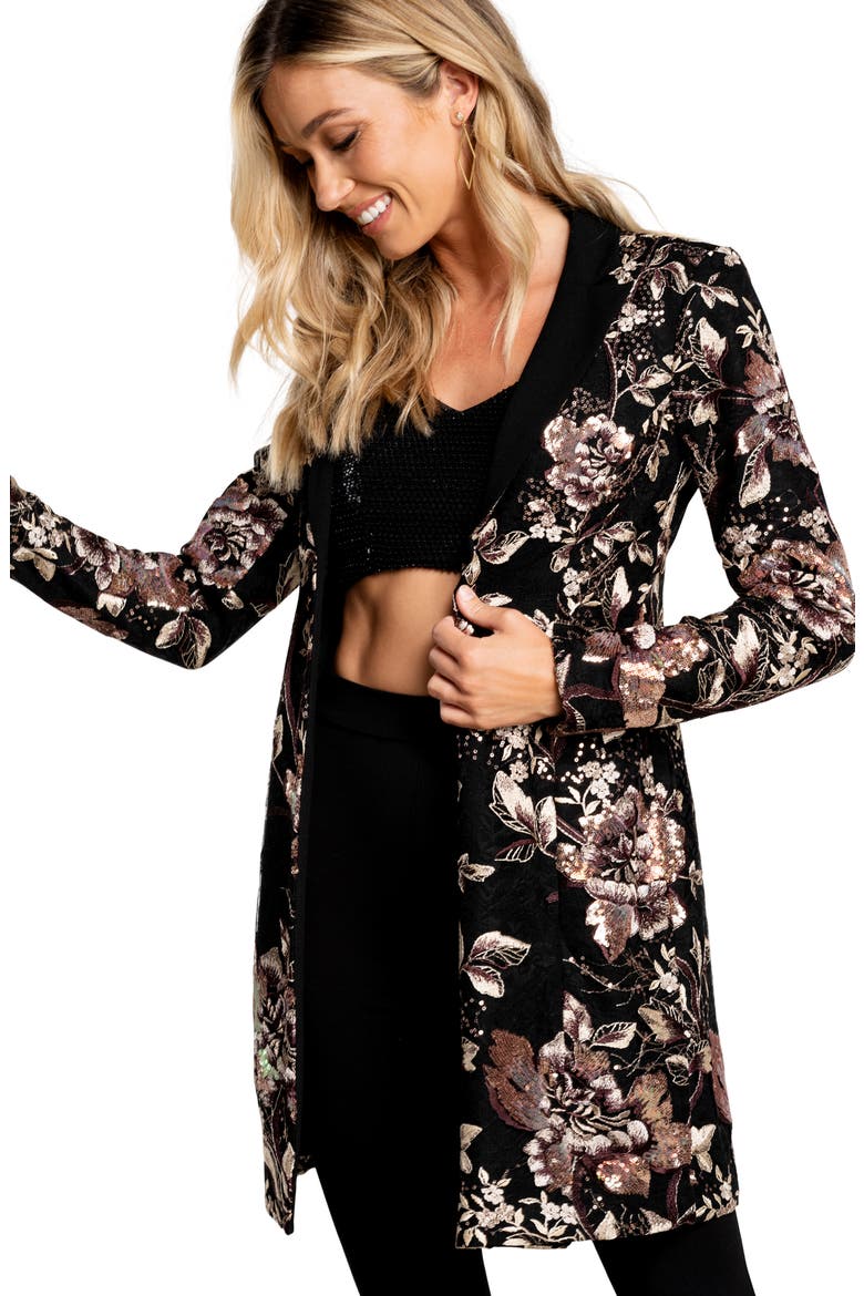 Berkley Floral Long Sleeve Blazer Minidress, Alternate, color, BLACK MULTI