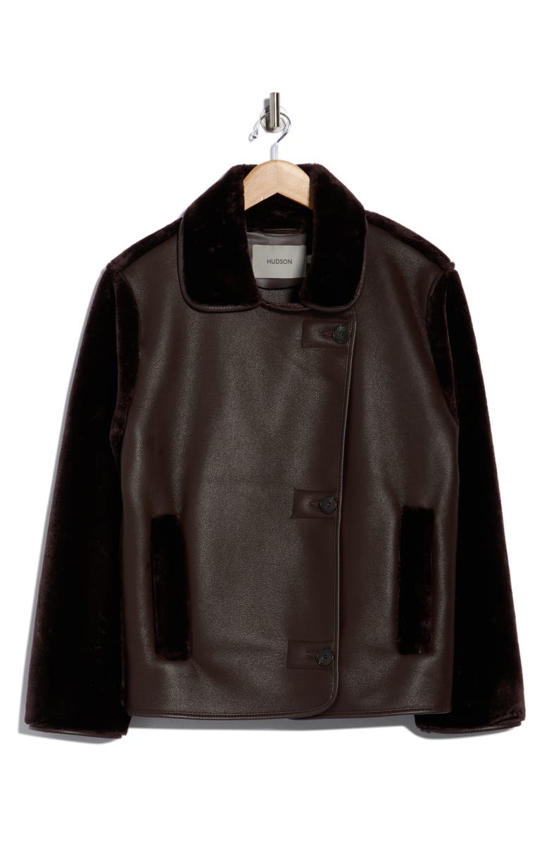 Hudson Jeans Faux Leather & Faux Shearling Jacket, Alternate, color, Brown