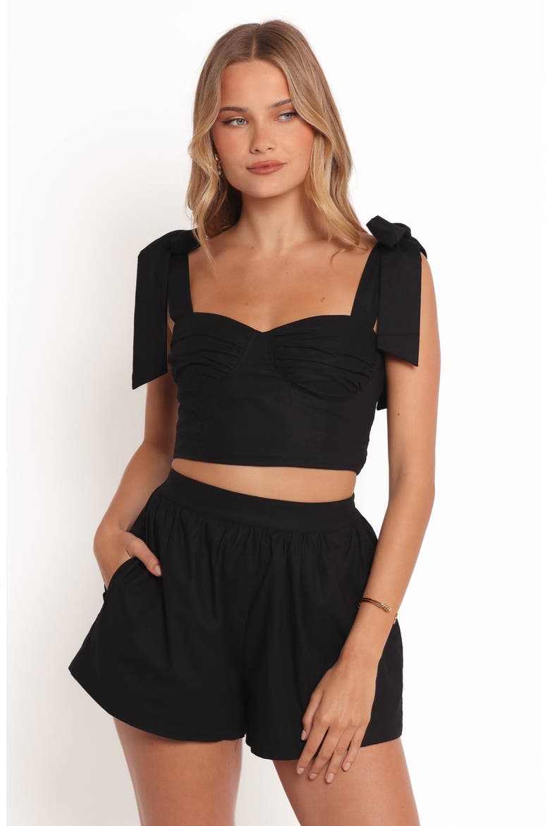 Benji Cotton & Linen Crop Top & Shorts Set, Alternate, color, BLACK