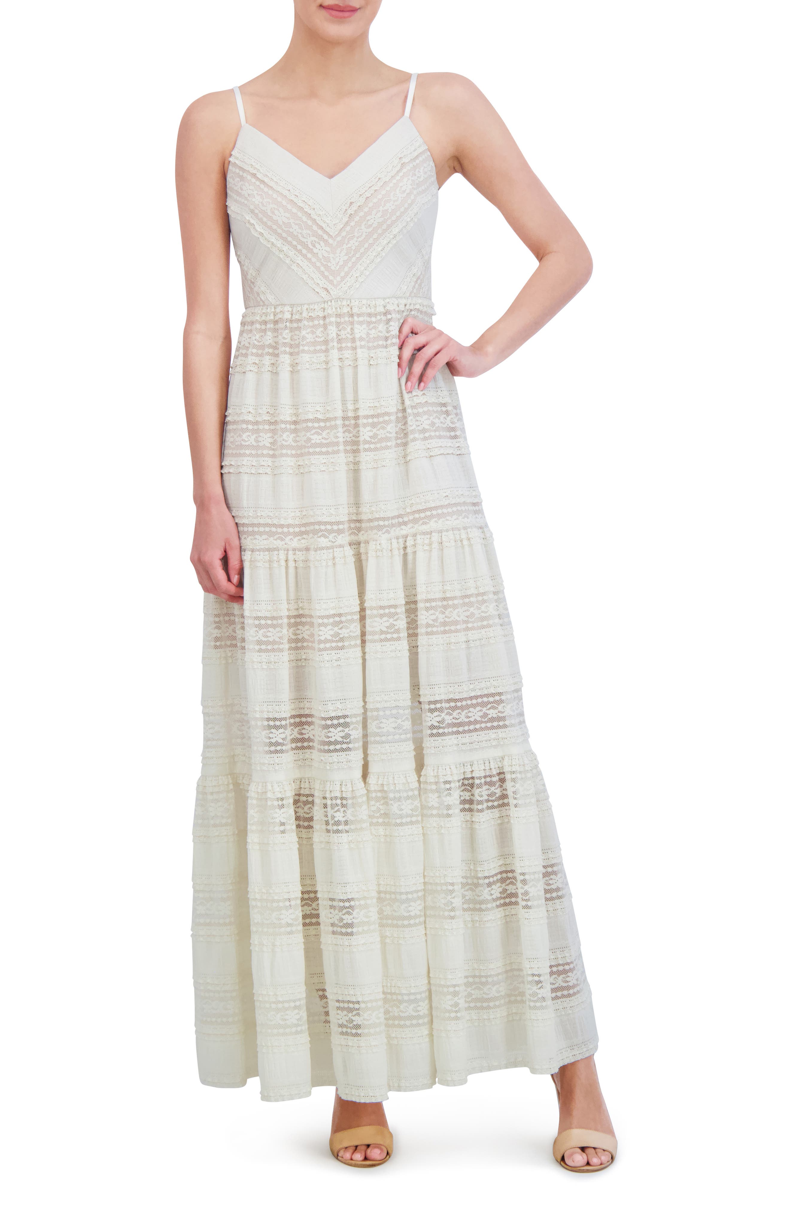 Eliza J Lace Inset Detail Maxi Sundress in Ivory 
