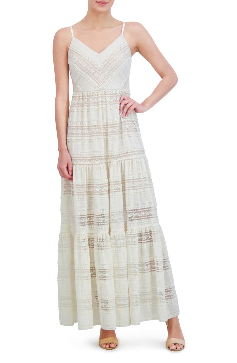 Eliza J Lace Inset Detail Maxi Sundress, Main, color, Ivory