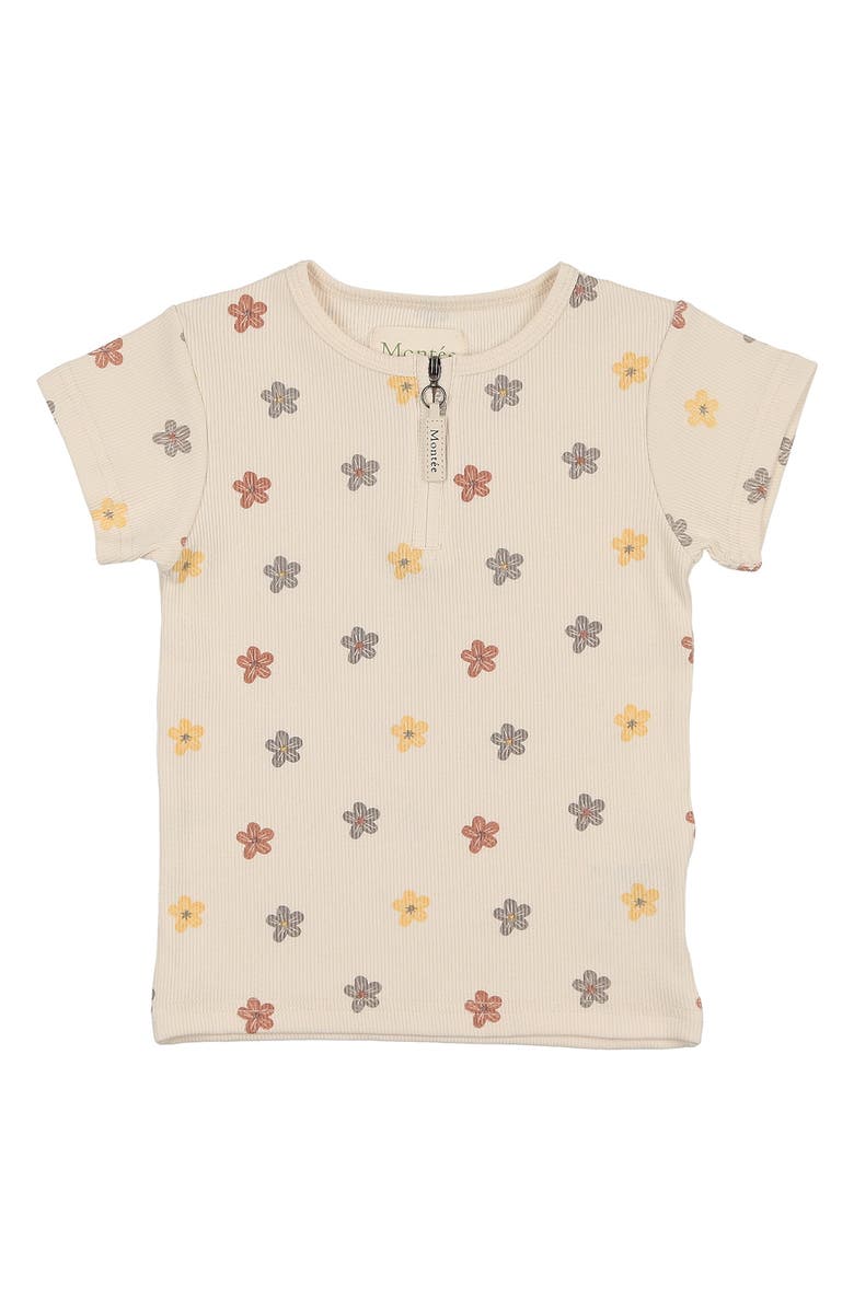 Manière Kids' Floral Ribbed Top, Main, color, Beige