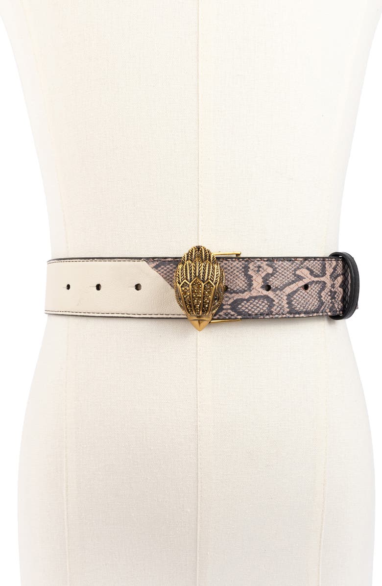 Kurt Geiger London Pieced Snakeskin Print Leather Belt, Alternate, color, 