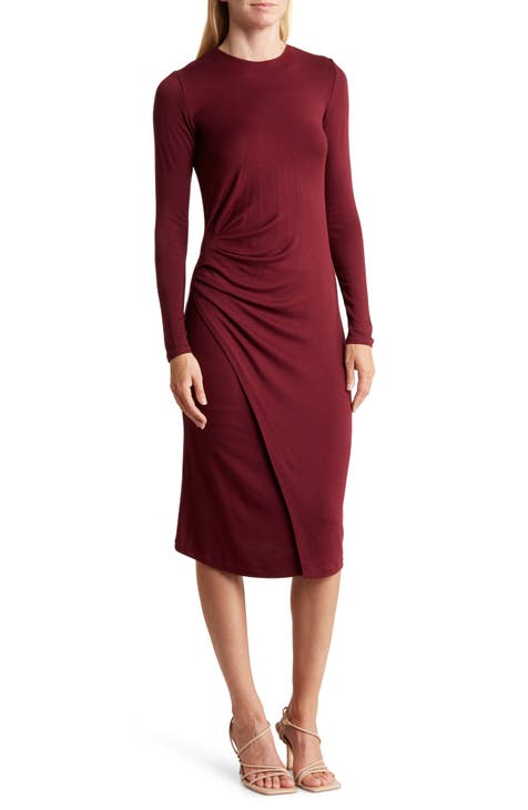 Gathered Long Sleeve Midi Dress