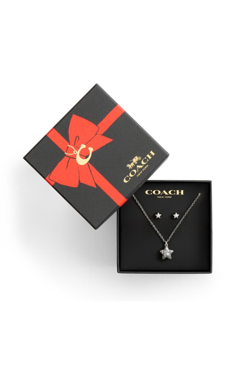 COACH Crystal Pavé Pendant Necklace & Earrings Set, Alternate, color, Crystal/ Rhodium