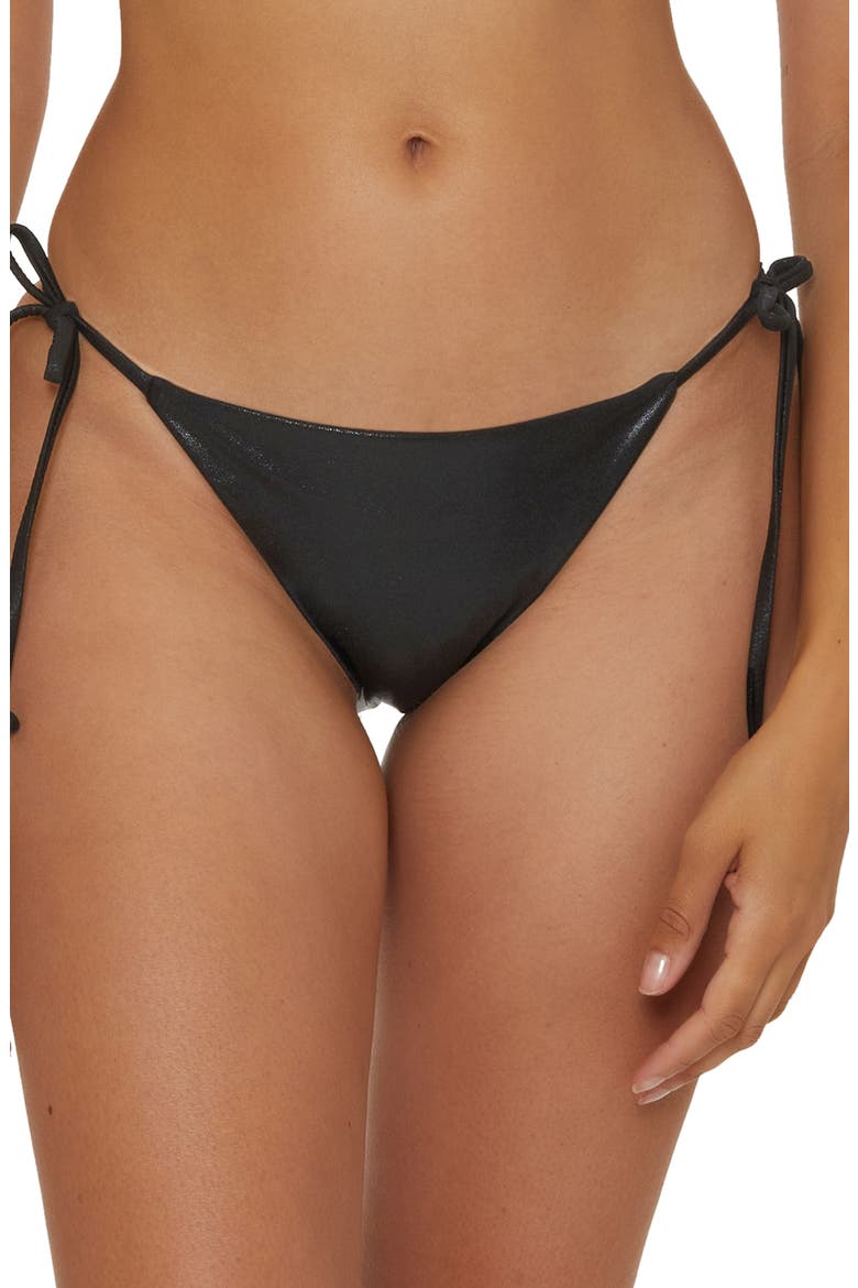 Liquid Metal Side Tie Bikini Bottoms, Main, color, BLACK