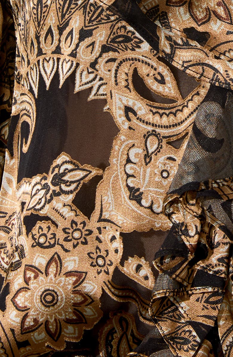 Alice + Olivia Betsie Print Ruffle Top, Alternate, color, Spring Paisley Black