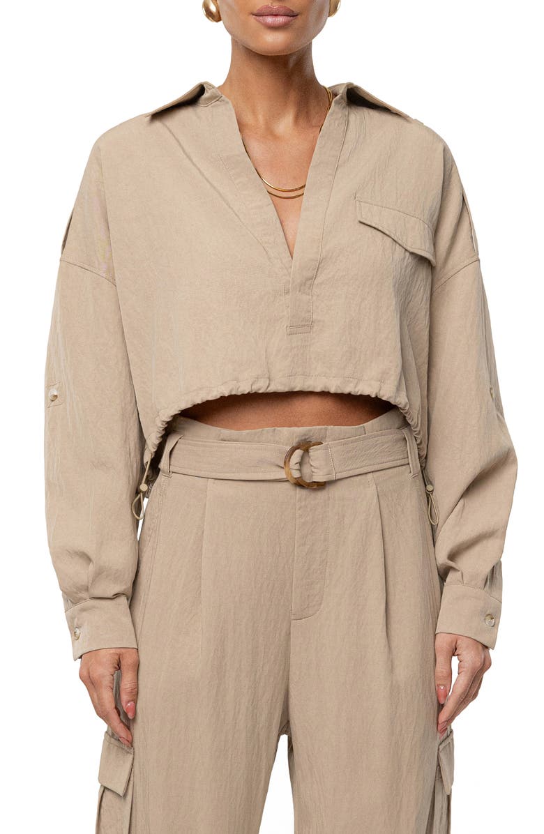 JLUXLABEL Oasis Long Sleeve Crop Top, Main, color, Beige