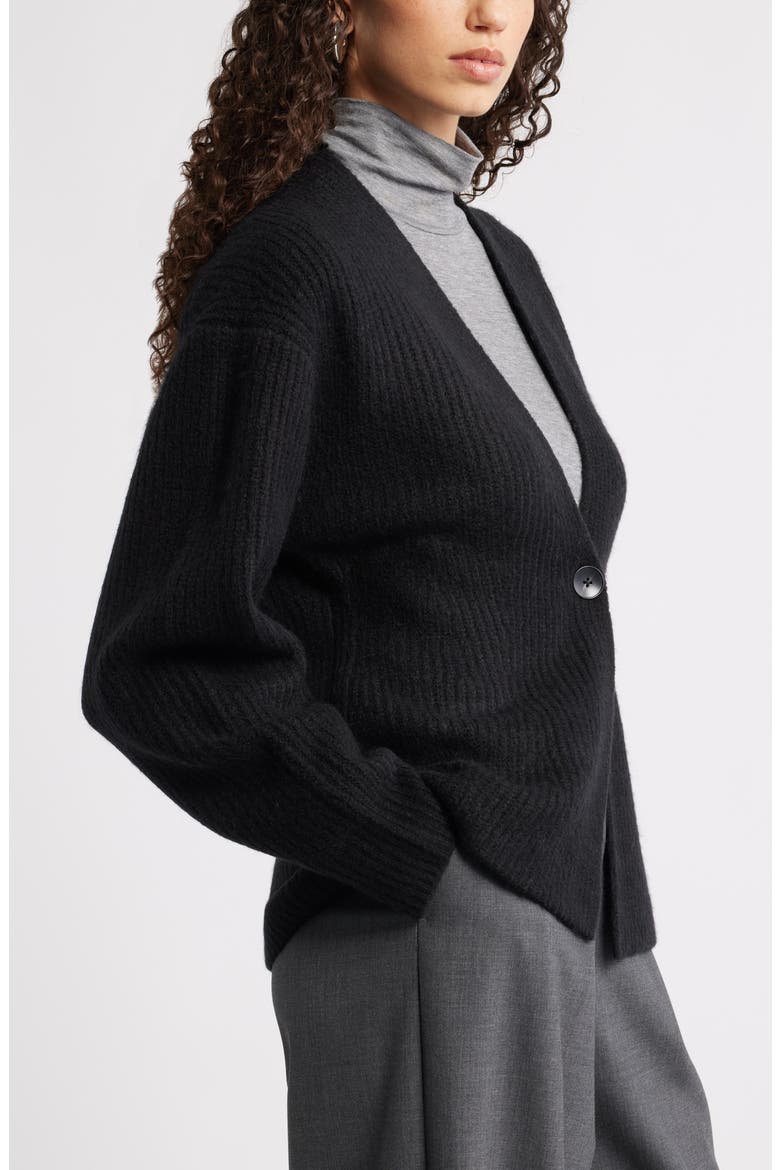 One-Button V-Neck Rib Cardigan, Alternate, color, BLACK