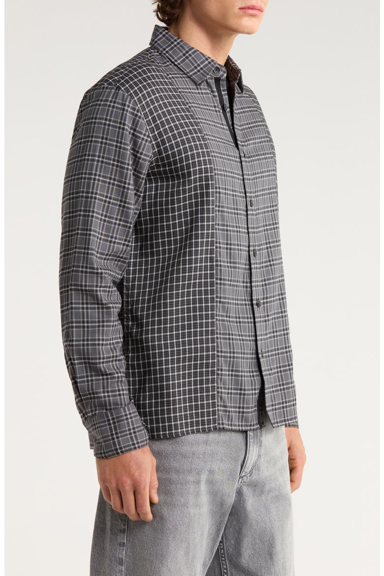 Dalton Patchwork Cotton Blend Flannel Button-Up Shirt, Alternate, color, BLACK/ WHITE