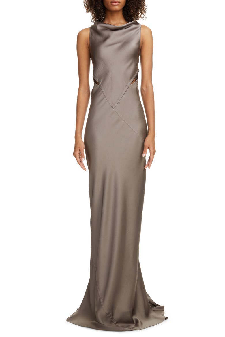 Back Cutout Hammered Satin Gown, Main, color, DUST