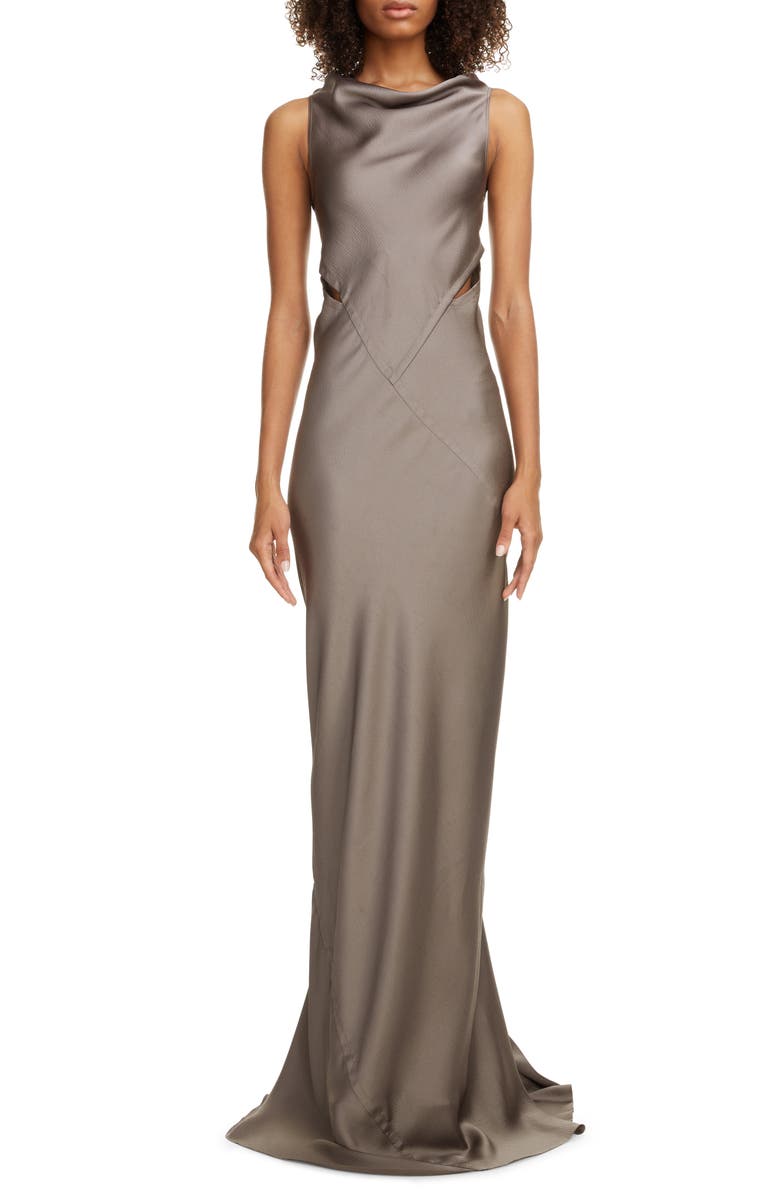 Rick Owens Back Cutout Hammered Satin Gown, Main, color,