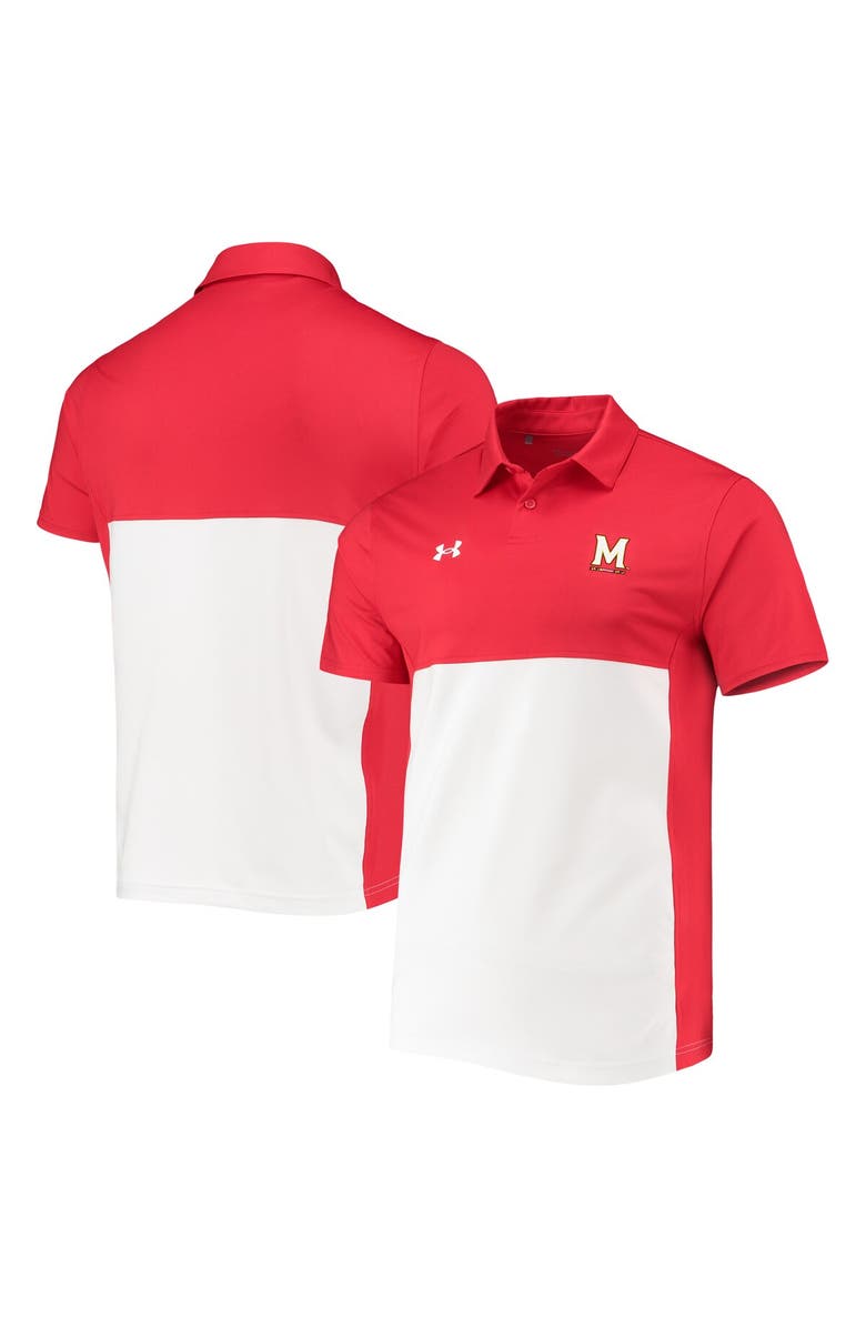 Under Armour Men's Under Armour Red/White Maryland Terrapins 2022 Blocked Coaches Performance Polo, Main, color,