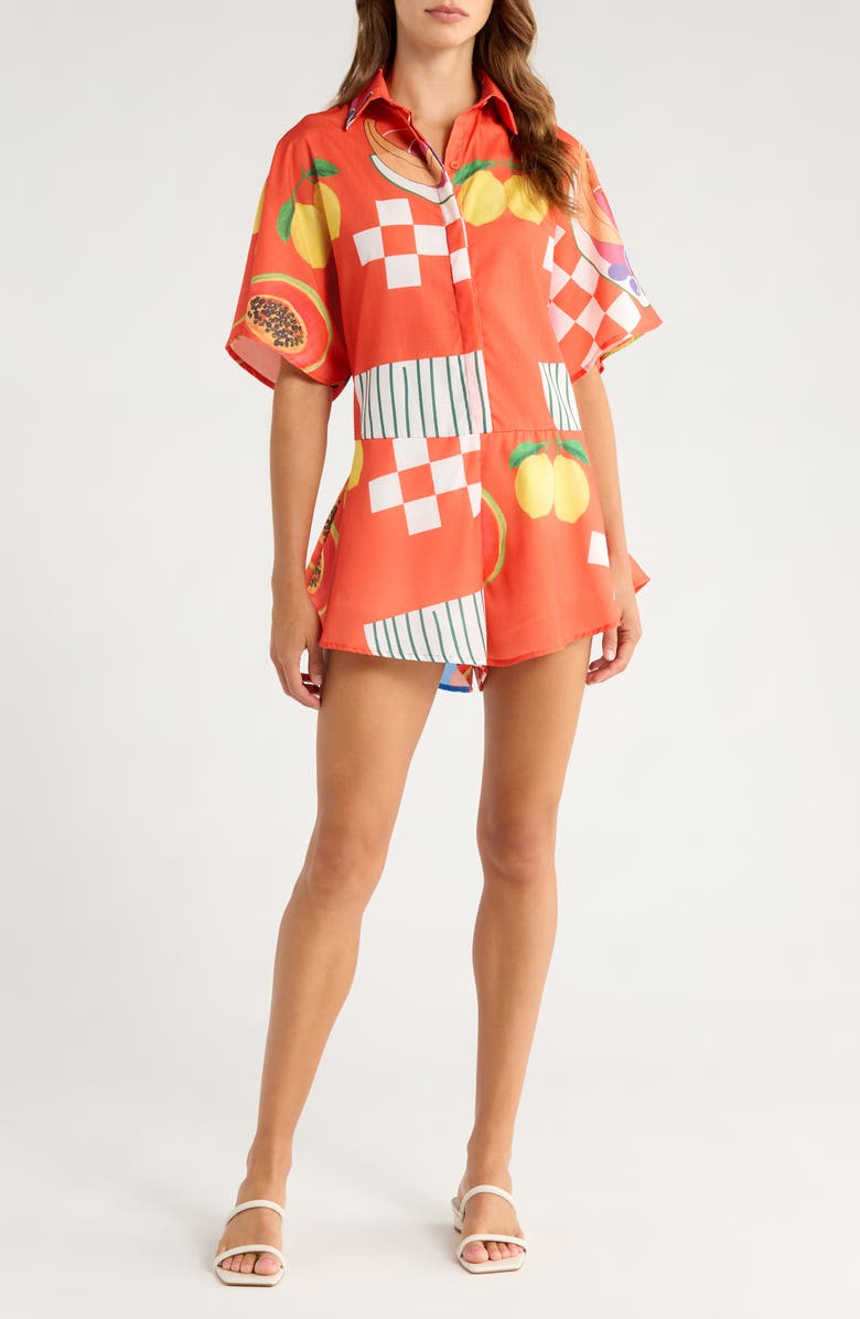 Petal & Pup Sebastian Printed Romper, Main, color, Rust