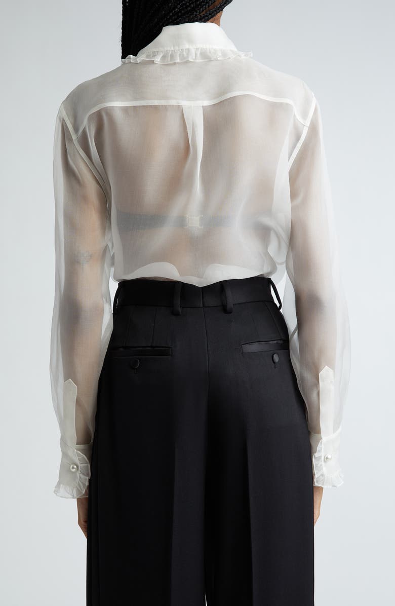 Dolce&Gabbana Ruffle Bib Silk Button-Up Shirt, Alternate, color, W0001 Bianco Naturale