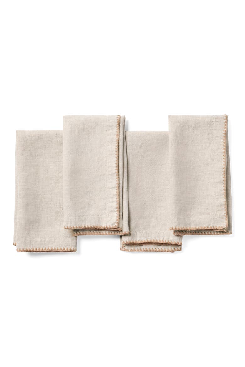 Olivos Set of 4 Organic Linen Napkins, Main, color, NATURAL CHAMBRAY W/ PRALINE