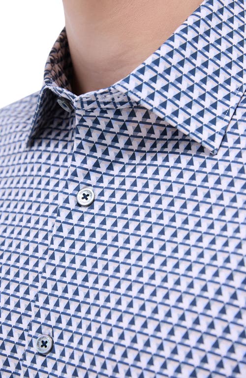 Bugatchi Miles Ooohcotton® Geo Print Short Sleeve Button-up Shirt In Graphite