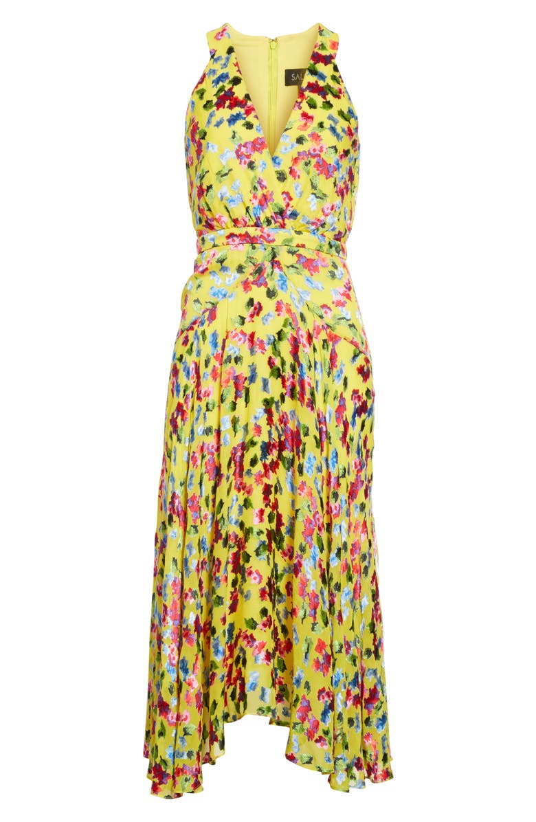 SALONI Rita Floral Print Shark Bite Hem Midi Dress, Alternate, color, 