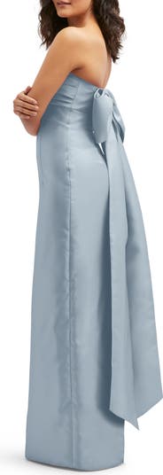Strapless Bow Back Satin Column Gown
