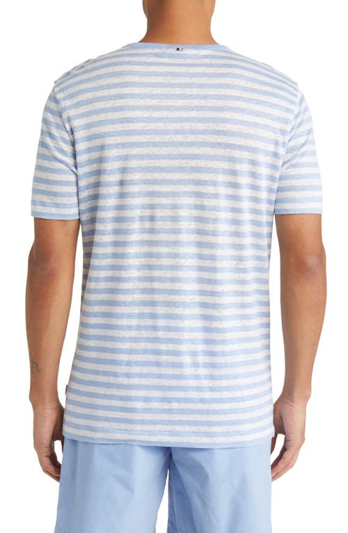 Hugo Boss Open Blue Pure Linen Horizontal Striped T Shirt In Open Blue